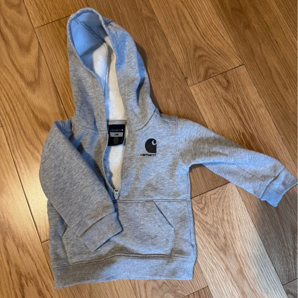 Carhartt Kids Gray Hooded Half-Zip Sweatshirt with Black Logo